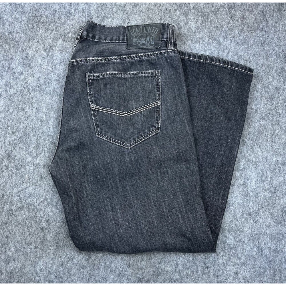 Vtg Marc Ecko Men's Jeans Relaxed Fit Straight Leg Black/Gray Wash Y2K Sz 36x30